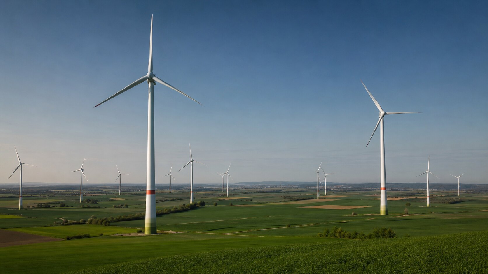 onshore-windpark in landwirtschaftlich geprägter landschaft